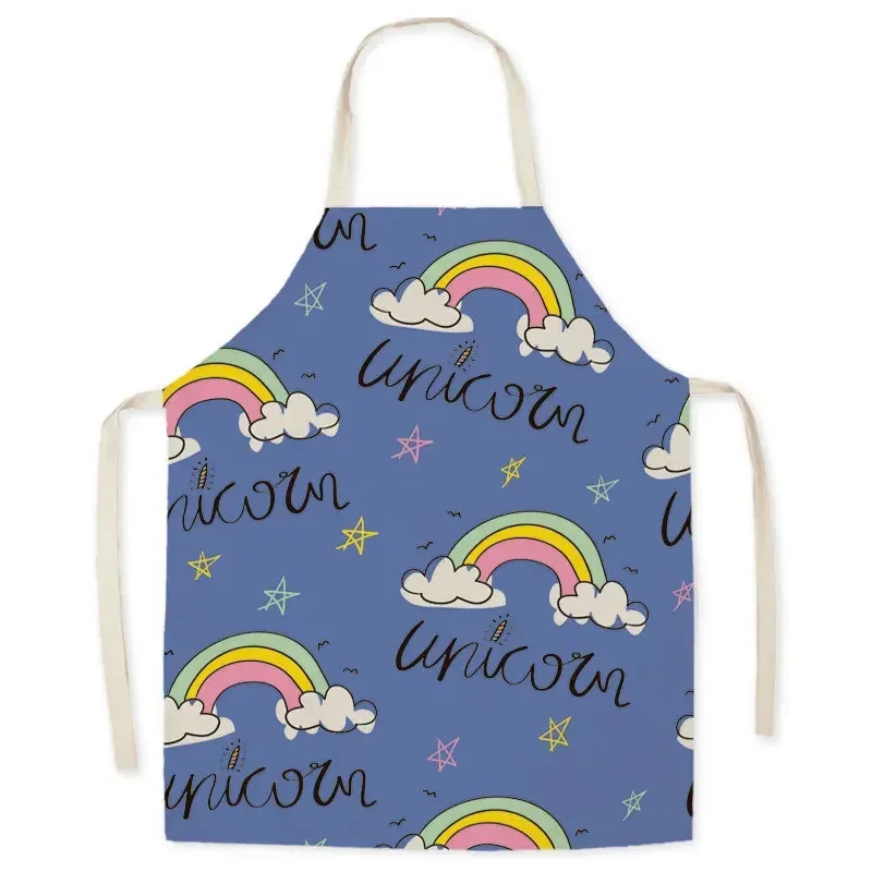 Linen Cartoon Cloud Rainbow Apron Oil-proof Apron Parent-child Kitchen Sleeveless Halter Apron Kitchen Delantal Cocina Delantal