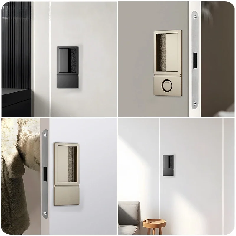 Minimalist Flat Lock Hidden Embedded Single Tongue Magnetic Door Lock Indoor Bedroom Room Hidden Key Black Door Handle