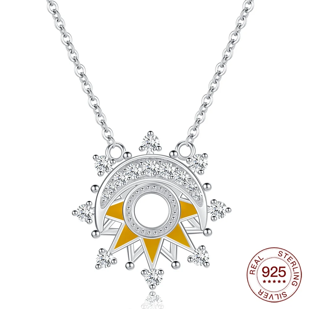 Women's 925 Sterling Silver Heart & Moon Necklace
