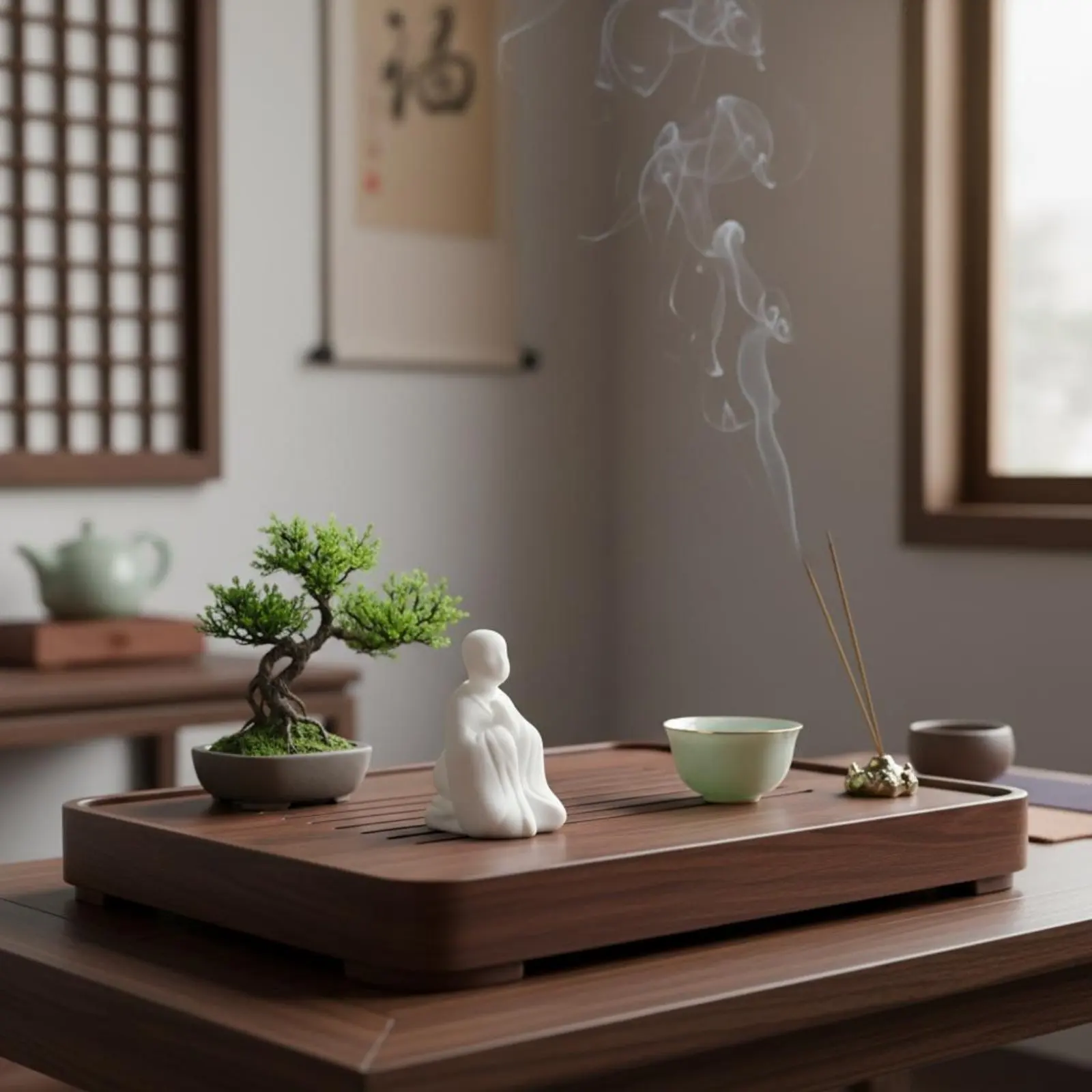 White Porcelain Monk Statue Handmade Craft White Porcelain Statue Miniature Buddha Figurine Semi-Transparent Meditative Design
