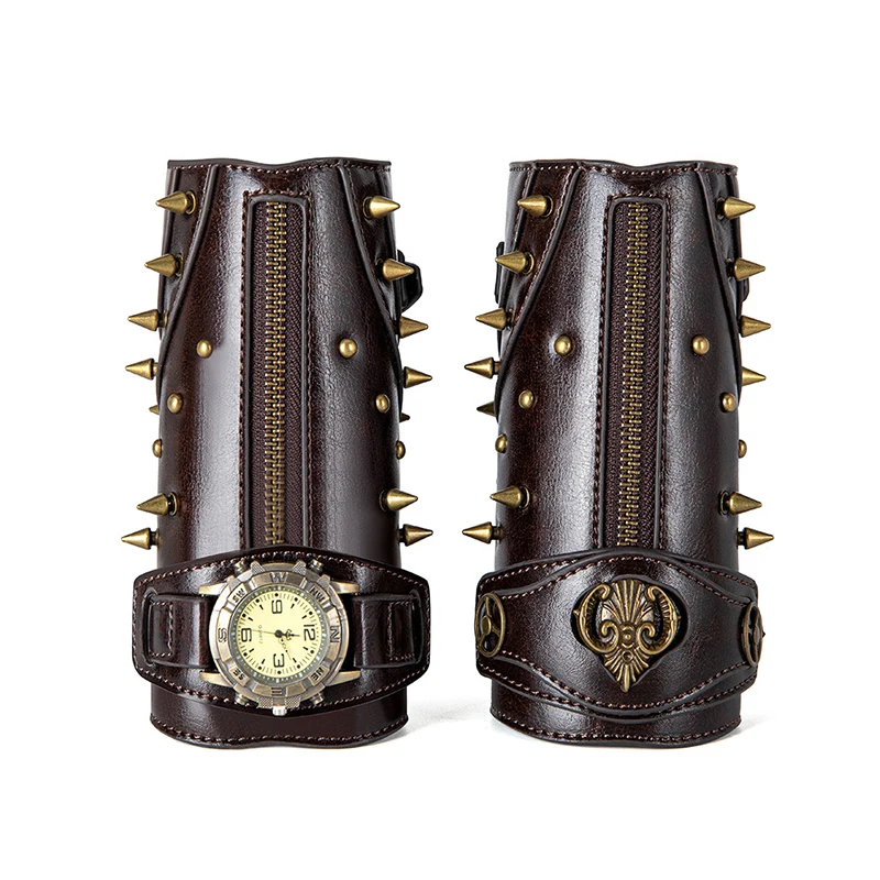 PU Leather Steampunk Wrist Guard Mechanical Gear Medieval Watch Wrister Armor Archer Prop Knight Vintage Bracelet Accessory Men