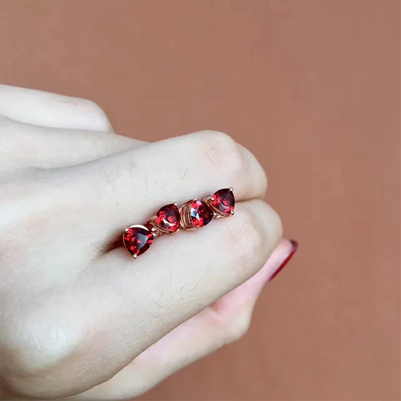 Stud Earrings 925 Sterling Silver Natural Gemstone Garnet Simple Cute Design Women with Certificate