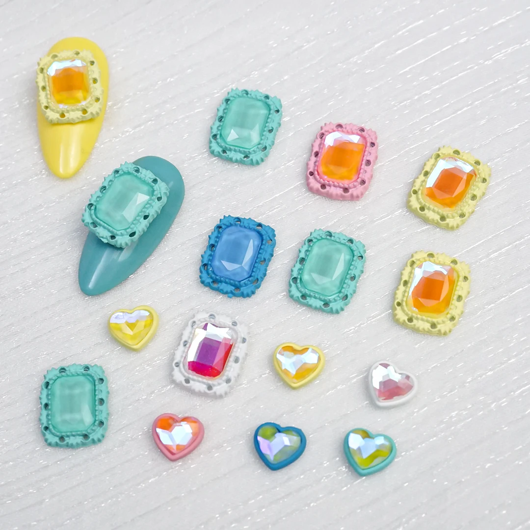 

Heart Love Rectangle Shaped Crystals Nail 3d Charm Flatback Rhinestone Nail Art Decorations Parts Diamond Stone Design Accessory