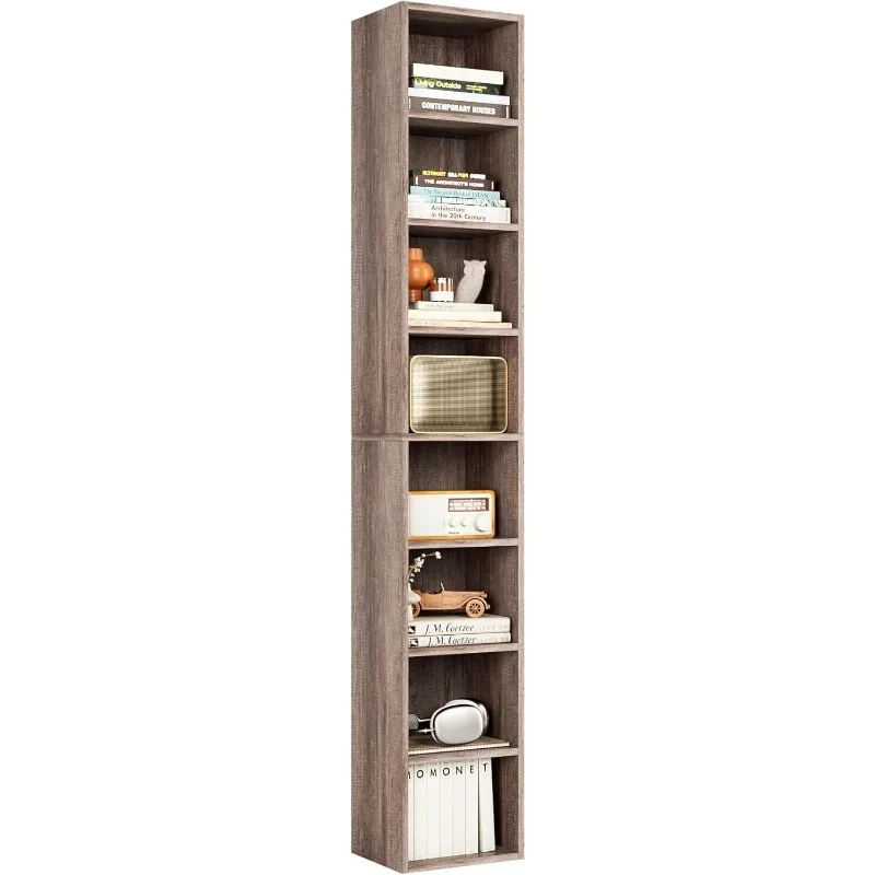 

8-Tier Media Tower Rack, 11.6 X 9.3 X 71 Inches CD DVD Slim Storage Cabinet with Adjustable Shelves, Tall Narrow Bookcase