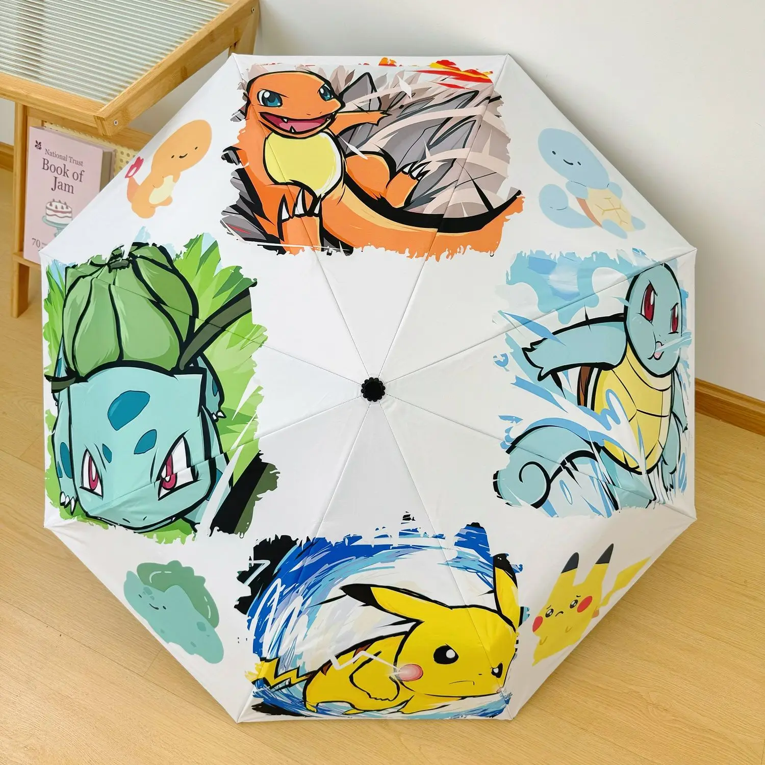 Set de Paraguas Automático Gen 1 con Diseño de Pikachu, Squirtle, Bulbasaur y Charmander