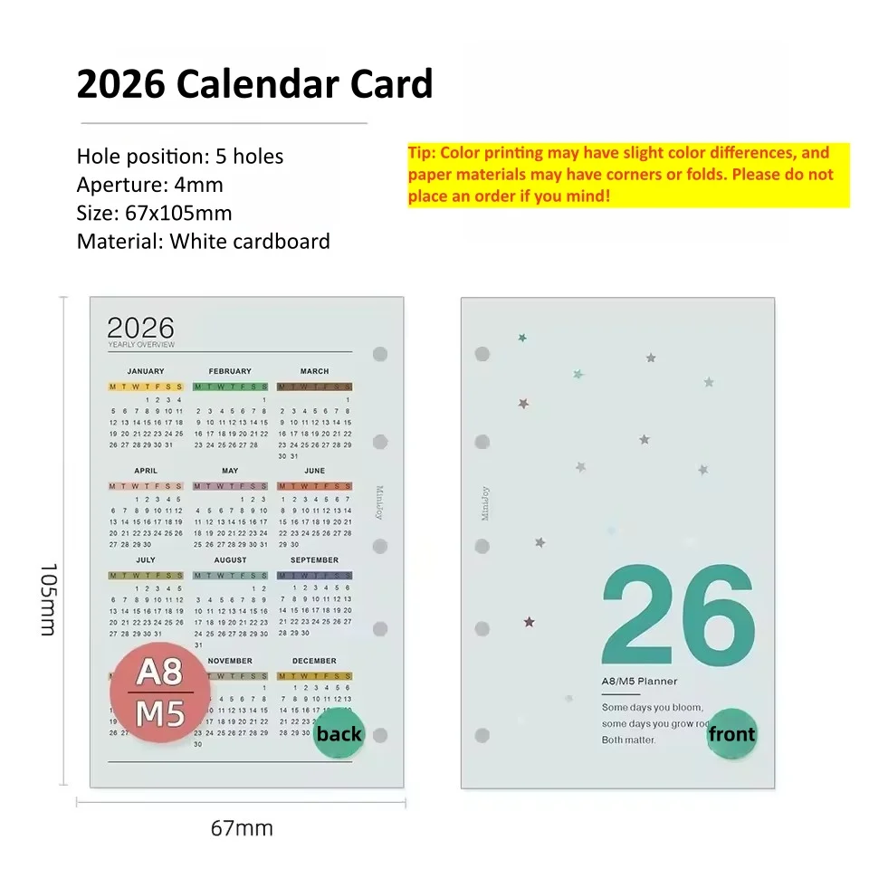 

2026 One-page Calendar Eight Folds memorial to the throne Inner page Checkerboard calendar filler for a loose-leaf binder A6A7A8