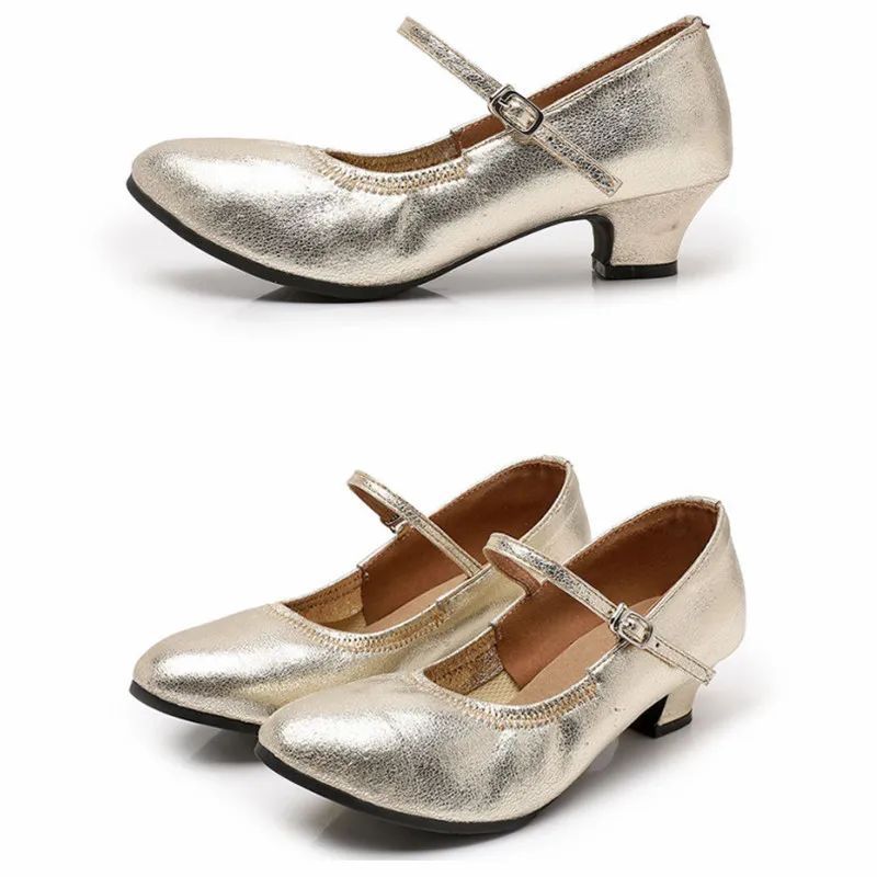 New Dance Women Closed Toe Low Heel Ladies Ballroom/Outdoor Golden Sliver Dance Shoes Soft Outsole Modern Dance