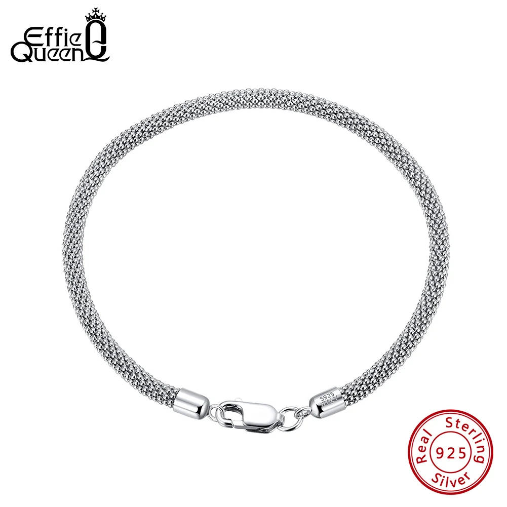 EFFIE QUEEN Chunky Link Chain Mesh Bracelet 925 Sterling Silver Minimalist Stackable Mesh Chain on Hand Jewelry Unisex Gift SB65