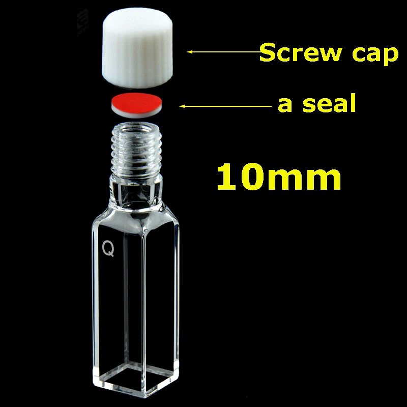 10mm Quartz Screw Mouth Cuvette Fluorescent Four Side Transparent Seal Can Be Injected for Scientific Research