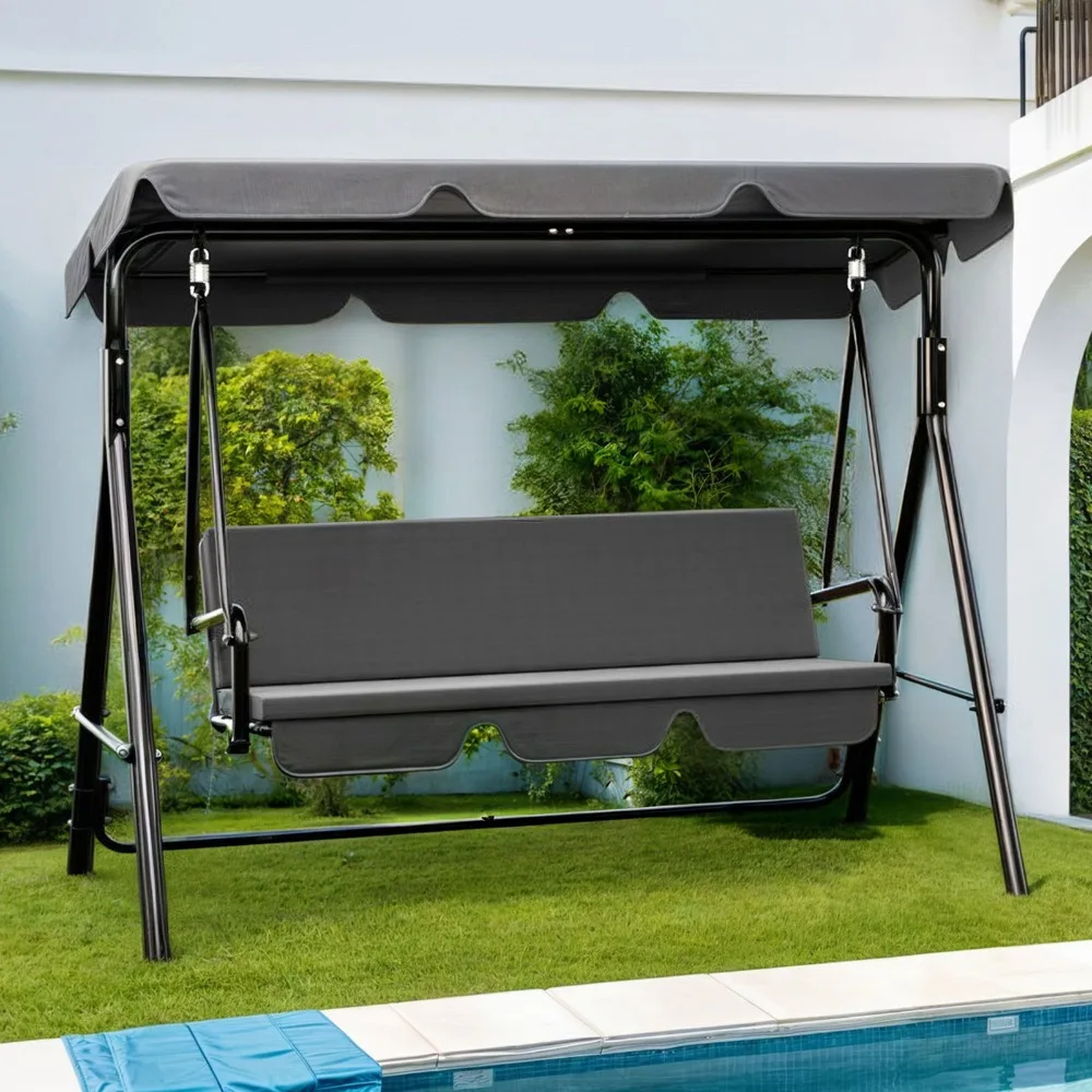 

3 Person Outdoor Patio Swing Hanging Chair Waterproof w/ Adjustable Canopy