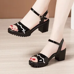 GKTINOO Elegant Patent Leather Shoes 2024 Summer Women's High Heels Sandals Platform Sandals For Office Mother Large size