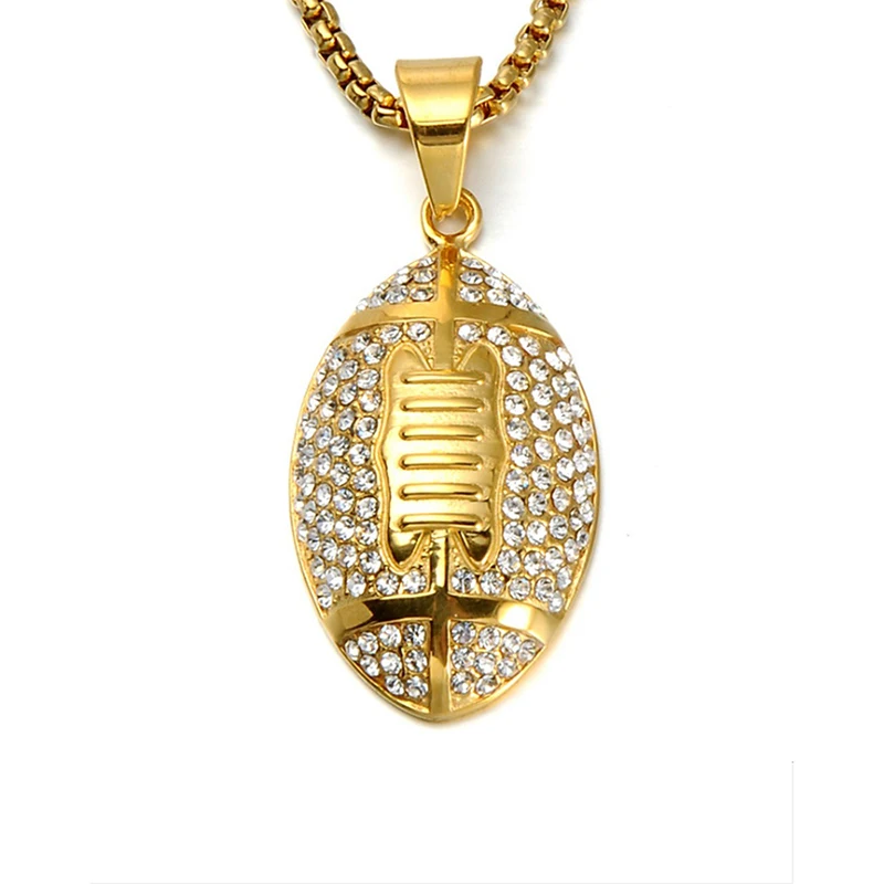 

Full Rhinestone Alloy Rugby Funny Men Pendant Necklace Hip Hop Style American Football Metal Pendants Jewely Fashion Accessory