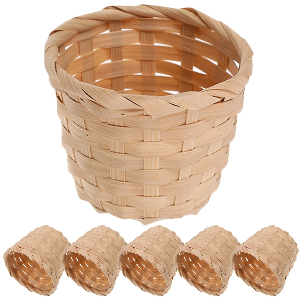 6 Pcs Bamboo Storage Basket Multi-function Flower Woven Seagrass Baskets Vase Tabletop Holder Home Decor