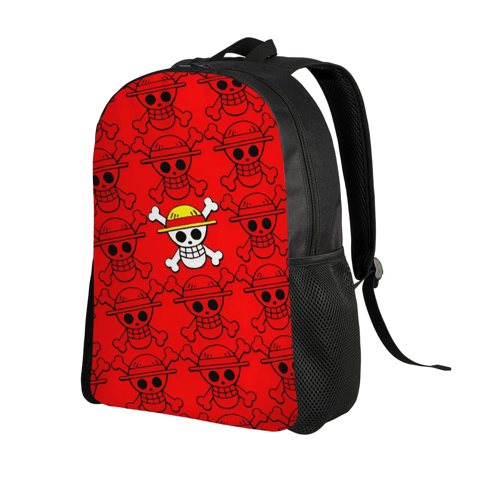 Red Jolly Roger Anime Backpack Ones Pieces Youth Polyester University Backpacks Pattern Style High School Bags Rucksack