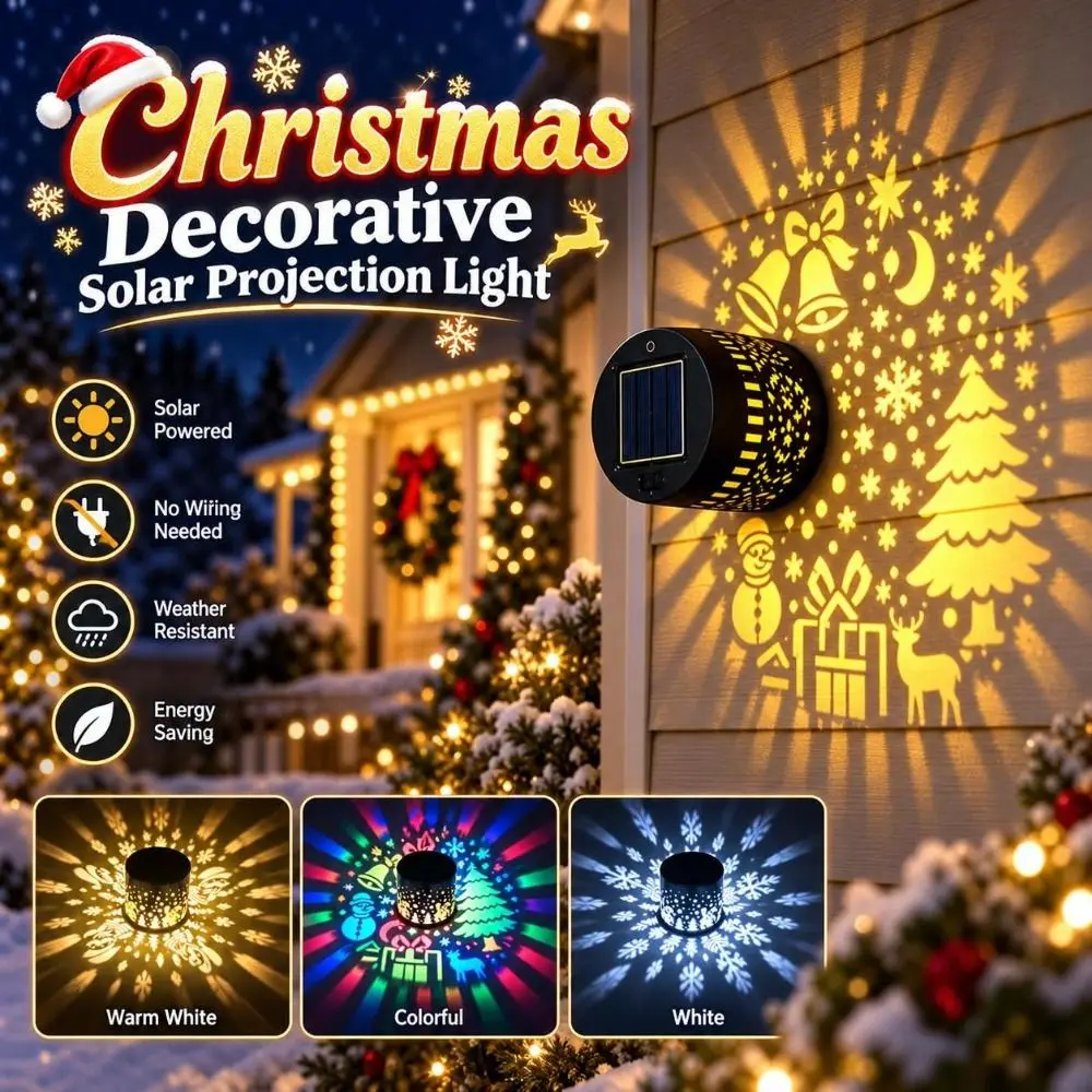 Solar Powered Christmas Decorative Wall Light Patterned Projection Multicolor Solar Projection Light Garden Lighting