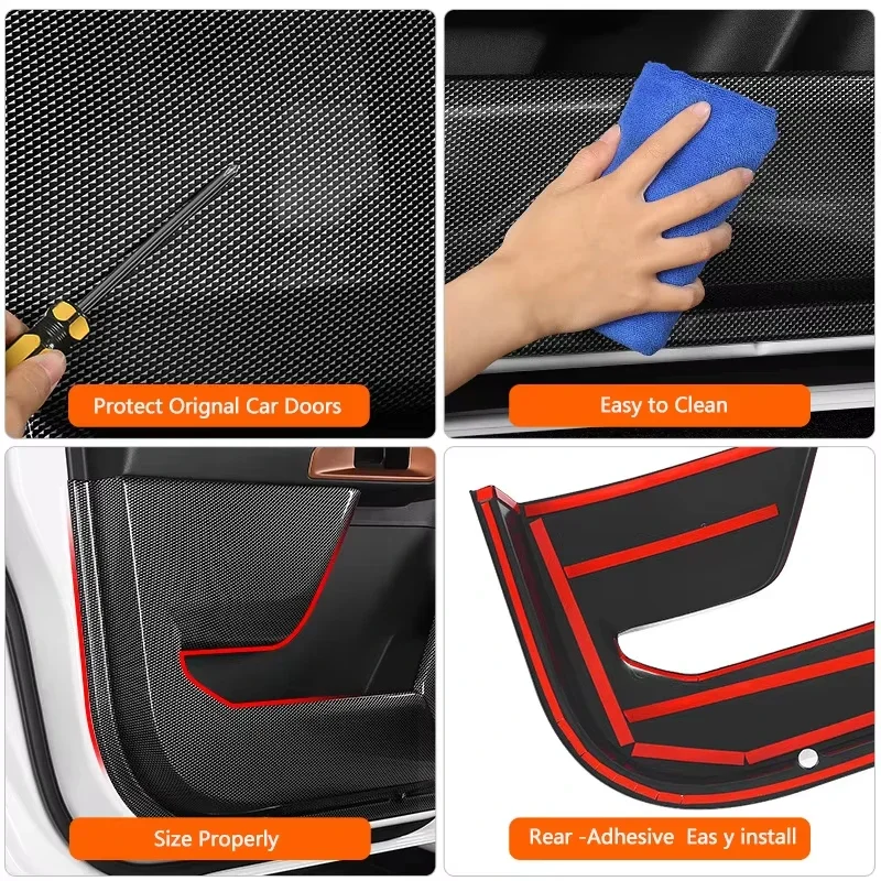 4Pcs Car Carbon Fiber Interiors Fit for Ford Ranger 2024 2025 Door Anti-Kick Protective Cover Panel Shell