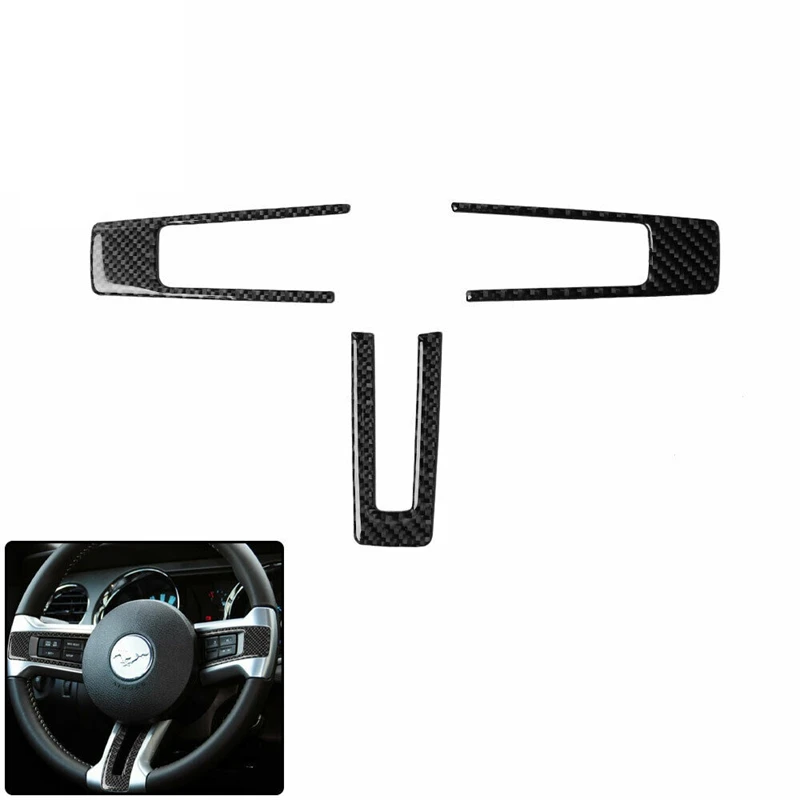 

3Pcs Carbon Fiber Interior Steering Wheel Trim Cover For Ford Mustang 2009 2010 2011 2012 2013