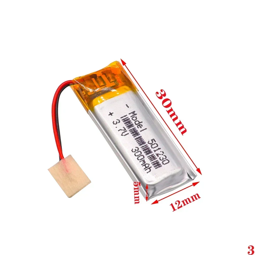 2pcs3.7V300mAh Battery 501230 Li-ion Lipo Cells Lithium Li-Po Polymer Rechargeable Battery For Mobile Bluetooth Earphone Speaker