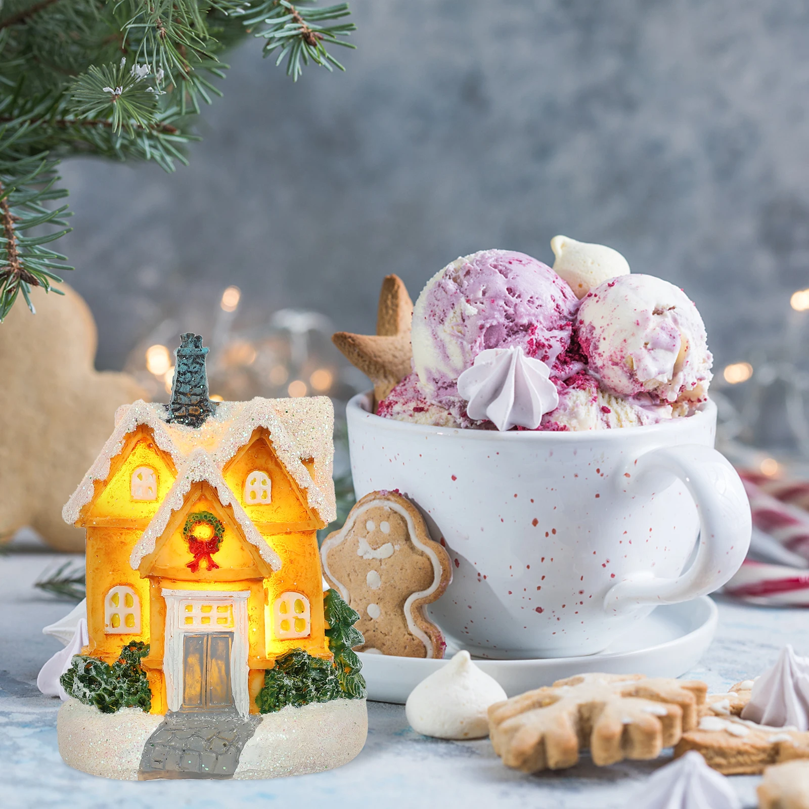 

Resin Luminous House Ornaments Christmas Decorations Mini Lighted Vintage Party Home Supplies Indoor Outdoor Tabletop Bookshelf