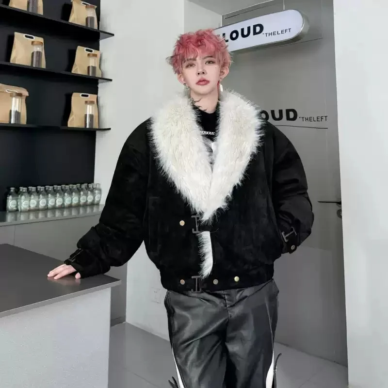 

2025 Fashion Winter High Quality Solid Color Chamois Fur Collar Man Winter Jacket Thicken Turn-Down Collar Padded Coat