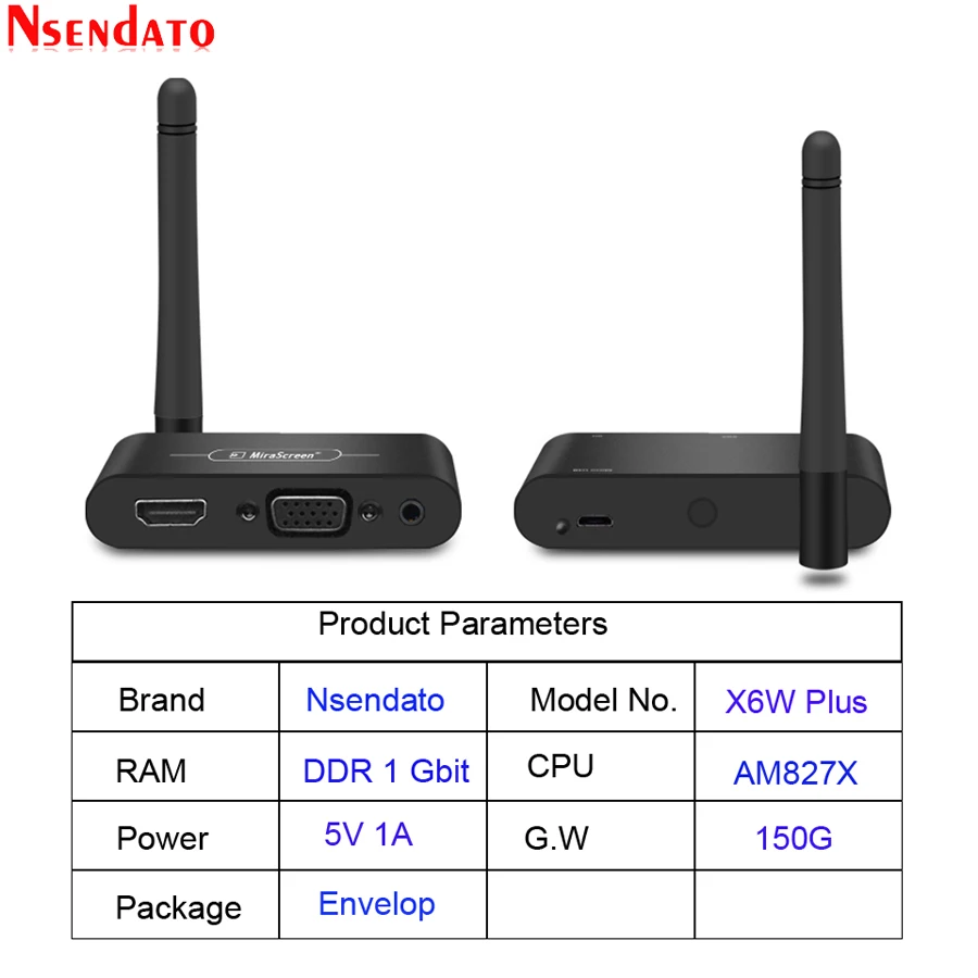 

Mirascreen X6W Plus Wireless Miracast 5G 4K Display TV stick adapter 3 in 1 HD VGA AV 1080P wifi Display Receiver Dongle