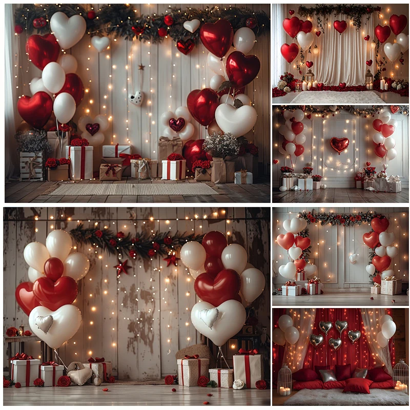 February 14 Valentine’s Day Photography Backdrop Romantic Valentine Red Love Heart Balloon Wedding Bride Shower Photo Background