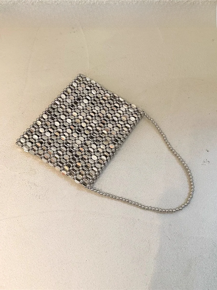 Retro Sequin Metallic Color Weaving Handbag Fashionable Girl Shoulder Bag Luxury High-End Sensation Single Shoulder Bag