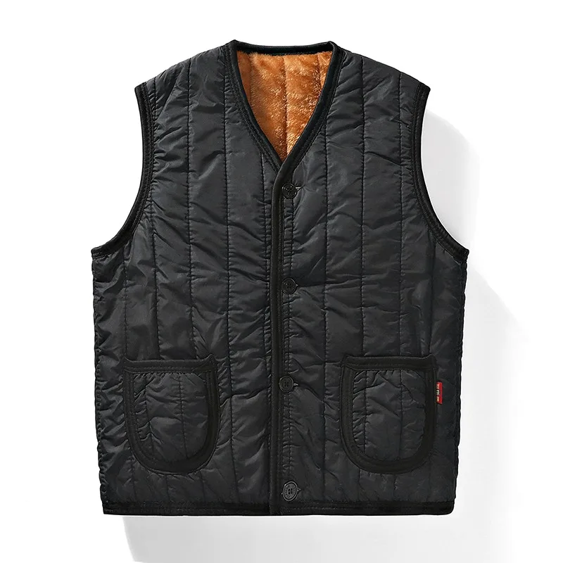 Men's Button V-neck Flocked Autumn and Winter Bottoming Shirt Cardigan Coat Fashionable Casual Sleeveless Vest Top