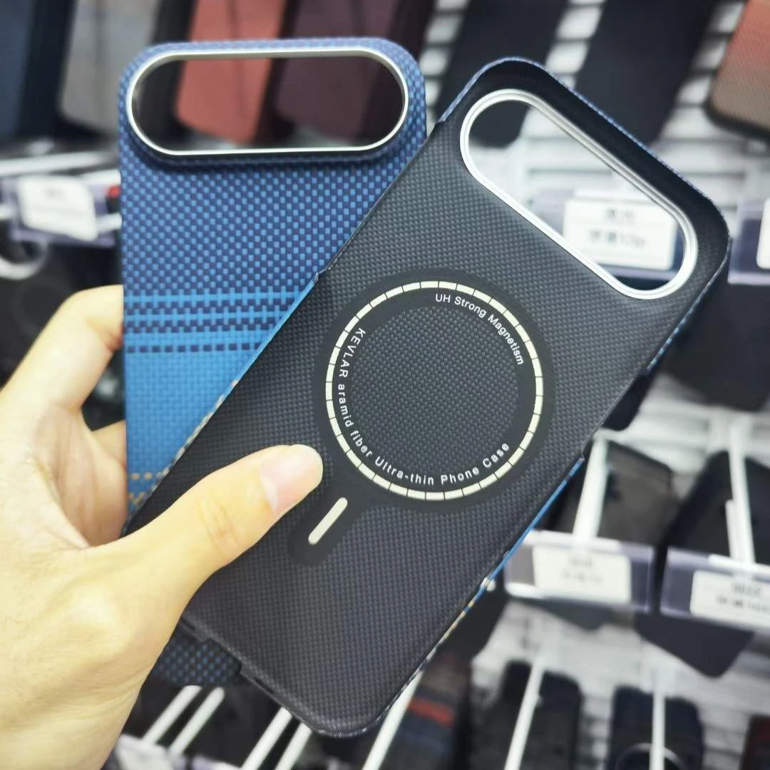 

Magnetic True Fiber Case For Apple iPhone Air 17Air Cover Embedded Iron Sheet Car Support Magsafe Aramid Fiber Shell