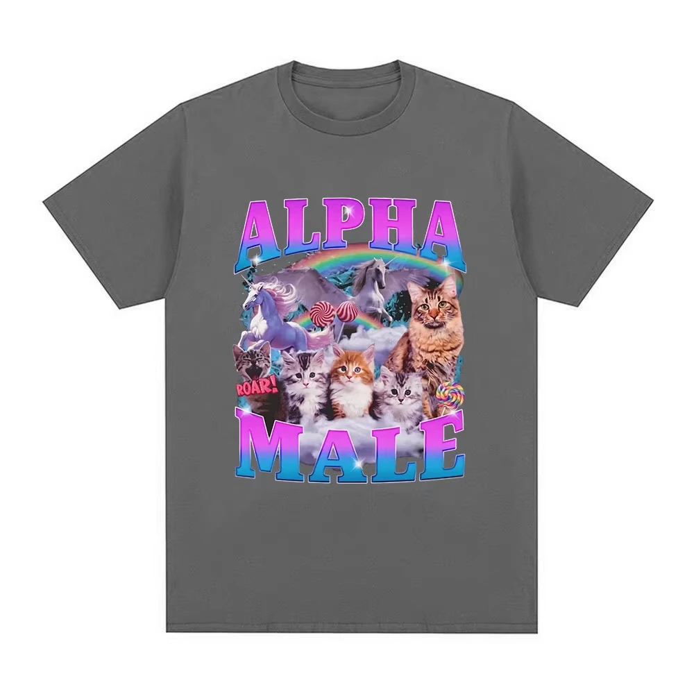 Camiseta informal de algodón a la moda para hombre y mujer, camiseta con patrón de meme divertido de arcoíris y gato, ropa para mujer Y2k