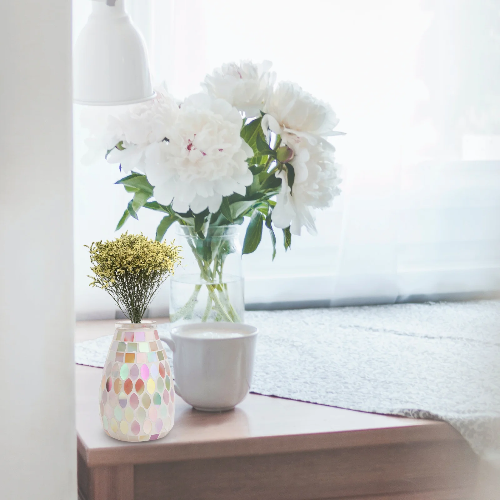 

1Pcs Mosaic Glass Vase Creative Fish Scale Pattern Decorative Vase Home Flower Arrangement Container Practical Holder