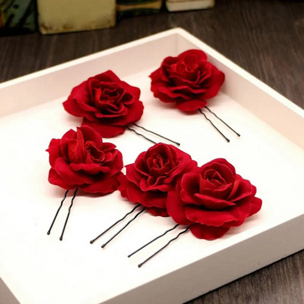 

6 Pcs Rose Hairpin Pins Bridal Wedding Accessories for Women Floral Rhinestone Clips