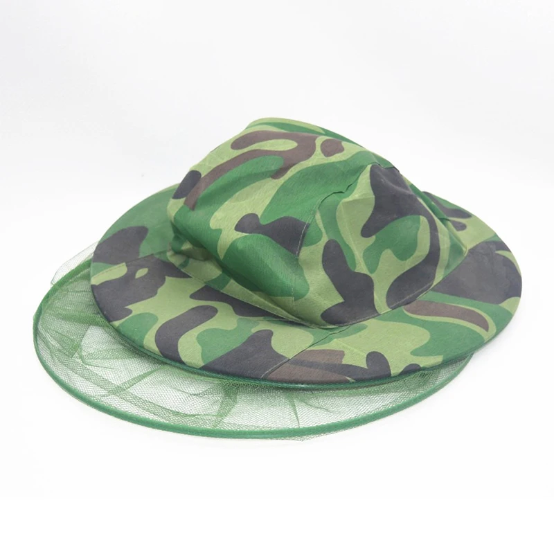 Camouflage Men Fishing Cap Wide Brim Visor Sunshade Hunting Bee Keeping Mesh Hat Insects Mosquito Prevention Neck Head Cover