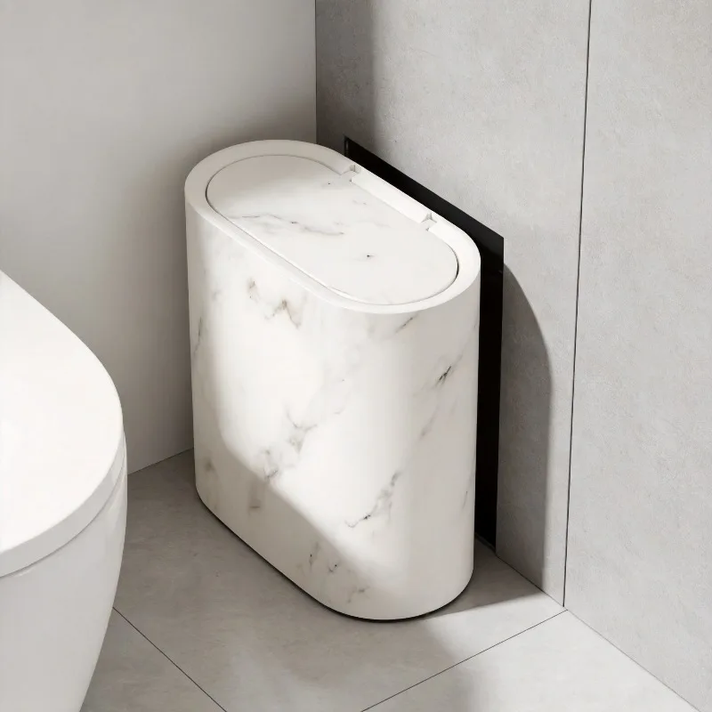 Garbage bin oval press type elastic lid bathroom crevice plastic bucket classification storage paper basket household bucket
