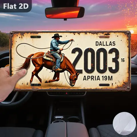 Dallas 2003 Cowboy Horse License Plate AL Sign - Vintage Durable Metal Plaque Wall Decor, Home Office Bar Man Cave Wall Art