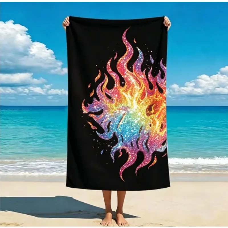 Oversized Microfiber Beach Towel, Glittery Pink Lip Print, Quick Dry Sand Free