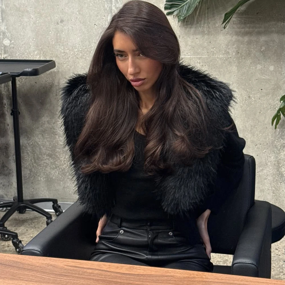 Ticketsx Vintage Plush Knit Sweater Solid Women Button Patchwork Slim Short Cardigan Fashion Female High Street Sweater Cardigan