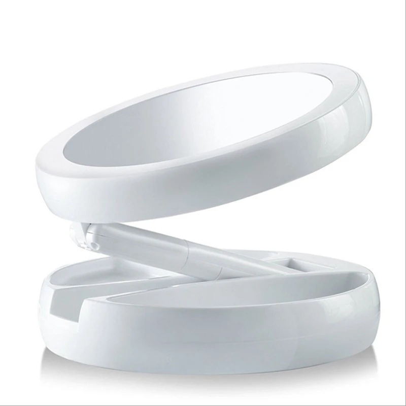 Espejo de maquillaje multiusos, lámpara de escritorio USB, espejo de doble cara, LED plegable, aumento de 10 veces