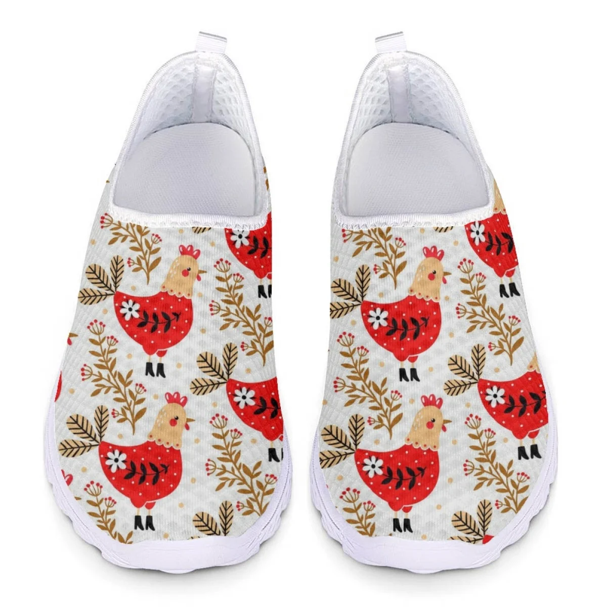 Fashion New Farm Animal Rooster Pattern Print Casual Shoes for Women Summer Comfortable Breathable Mesh Shoes Slip On Flat Shoes