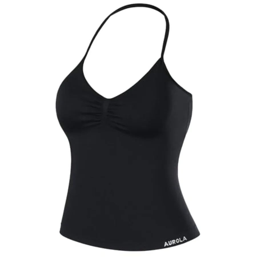 

AUROLA Influence Longline Strappy Workout Halter Tops for Women, Removable Cups Padded Bras Impact Gym Yoga Sleeveless Top