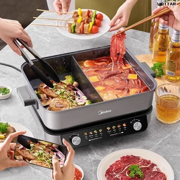 

New household split electric hot pot. Mandarin duck electric cooking pot. Multifunction. Can be used as a large fire frying pan.