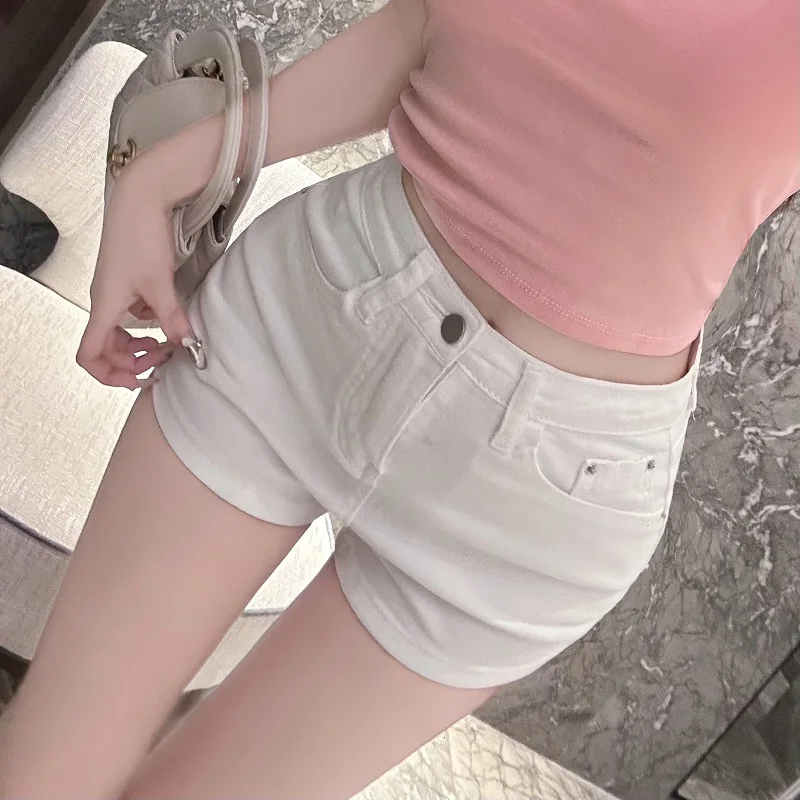 

Luna White Sexy Girl High Waist Denim orts Women Summer Sexy Slimming Butt Enhancing Hot Pants High Waist Micro Stretch