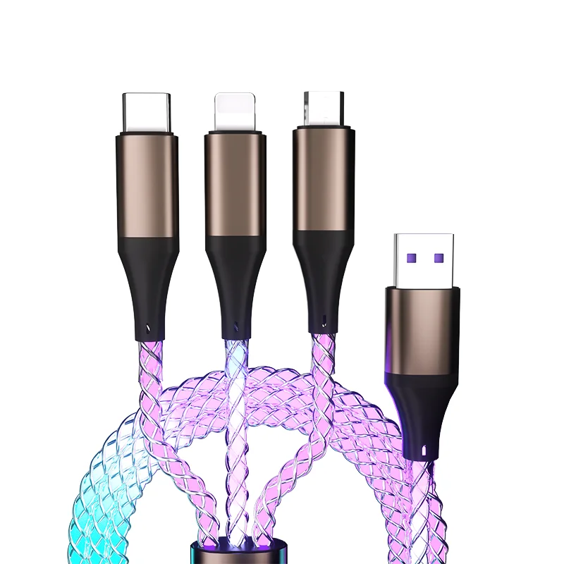 Light Up Phone Charger Cord, LED Charging Cable RGB Glowing Lighting USB C Cable Fast Charging Cable Universal 3 in 1 Charger Ca