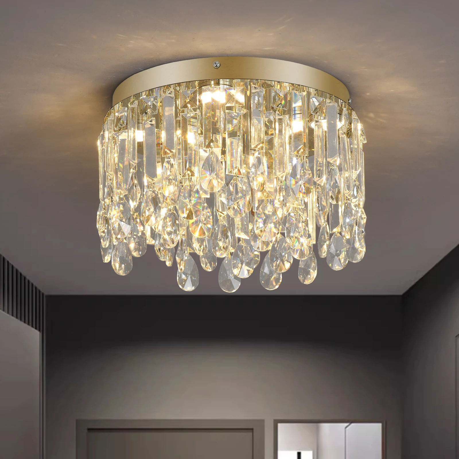 Modern Luxury Crystal Chandelier Gold Lustre Design Decoration Home Living Room Bedroom Ceiling Light Led  Lighting Fixture 30cm