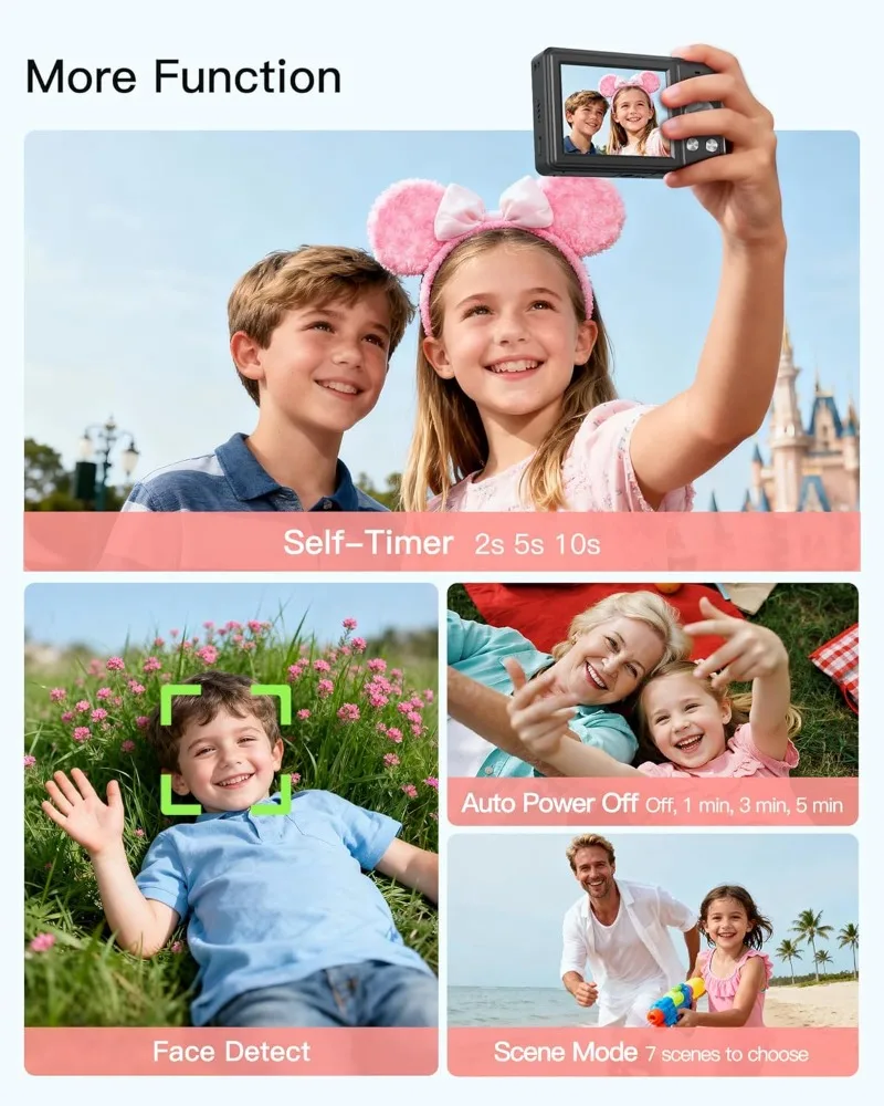 كاميرا رقمية، كاميرا FHD 1080P Point and Shoot مع بطاقة SD سعة 32 جيجابايت، بطاريتين، تكبير 16X، مضادة للاهتزاز، مدمجة للطلاب