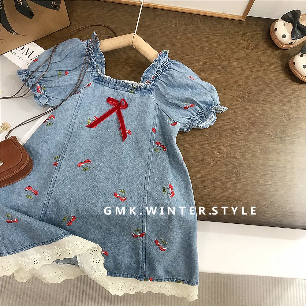Girls Thin Denim Dress Sweet and Stylish Children Casual Dress 2026 New Summer Outfit for Little Girls and Babies