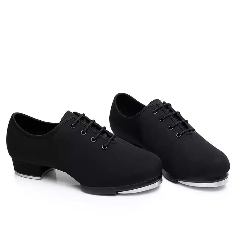 Tap Dance Shoes For Women Soft Soled Lace Up Oxford Cloth Genuine Leather Shoes Woman Girl Sports Step Sneakers Resounding Sound