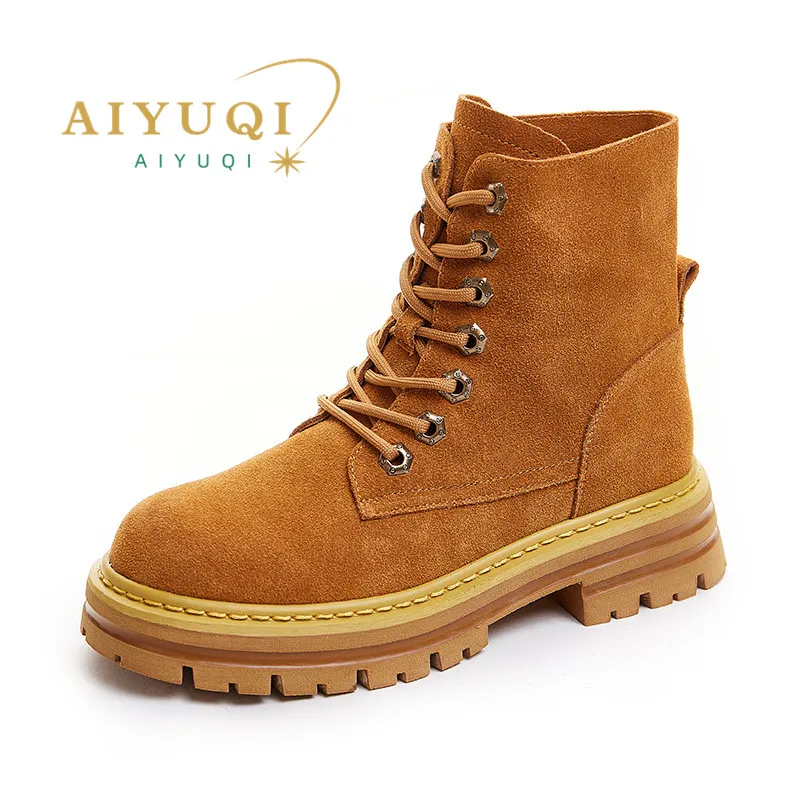 

AIYUQI Motorcycle Shoes Women 2024 Autumn New Genuine Leather Platform Boots Women Couple British Style Retro Women Ankle Boots