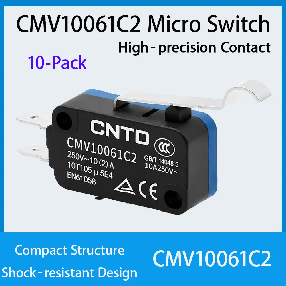 CMV10061C2 Micro Switch 10A 250VAC SPDT Self‑Reset 187 Tab Terminal Mini Limit Switch 10‑Pack for Household Appliance