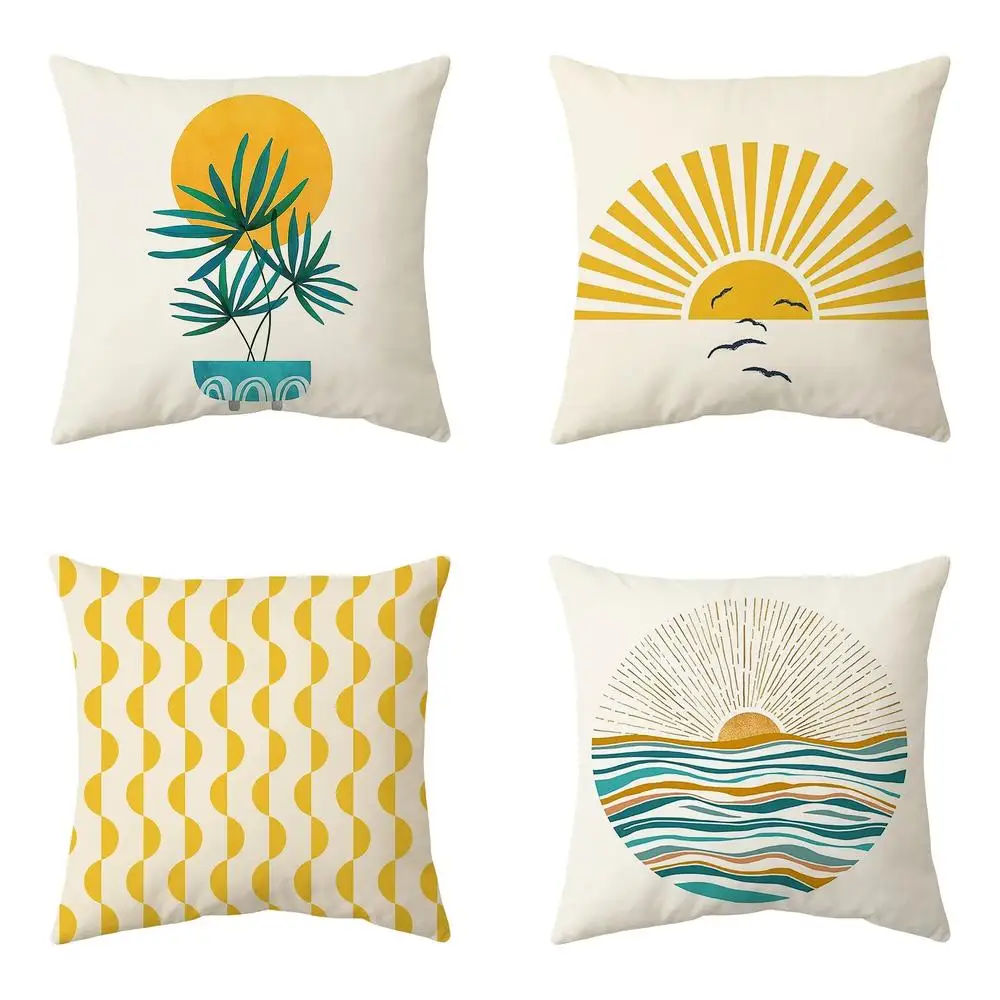 

Home Decor Sun, Palm & Wave Digital Print Pillow Covers Pattern Cushion Cover Suitable For Sofa Bedroom Car Pillow Cover